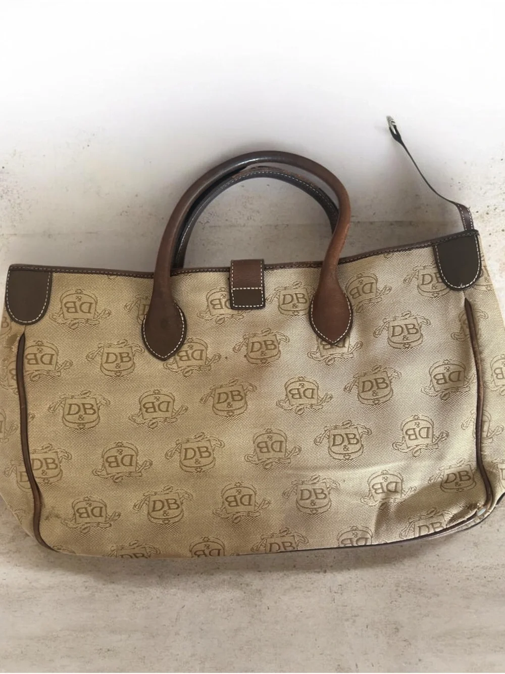 Dooney & Bourke Tan Monogram Tote with Brown Leather Trim